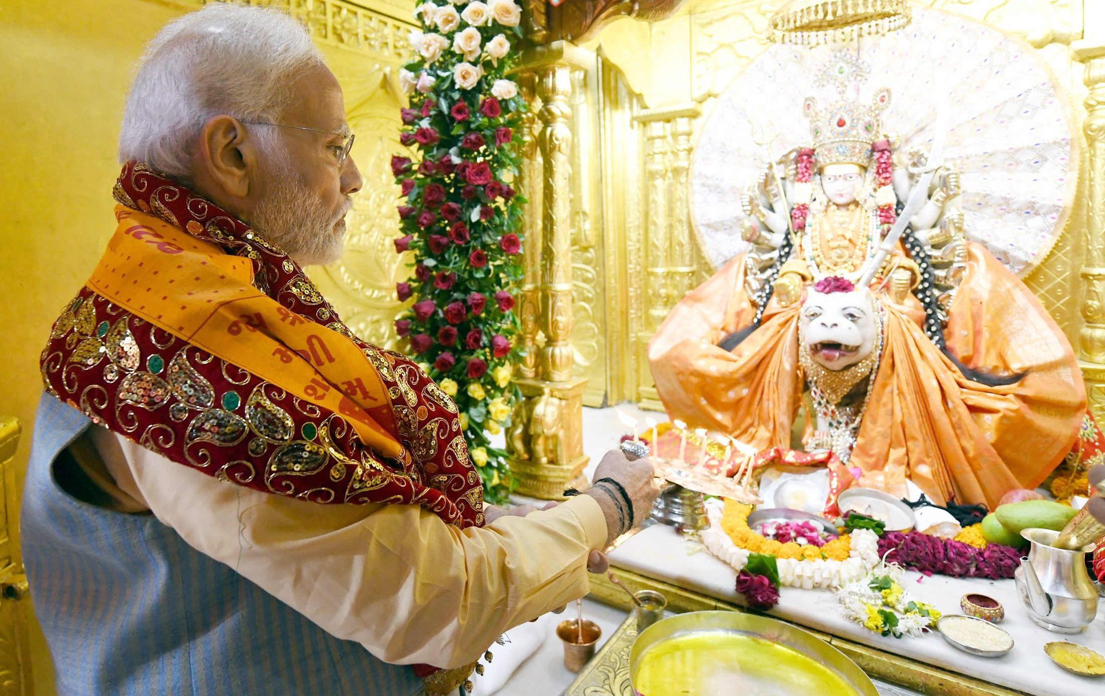 PM Performs Darshan And Pooja At Modheshwari Mata Temple In Modhera