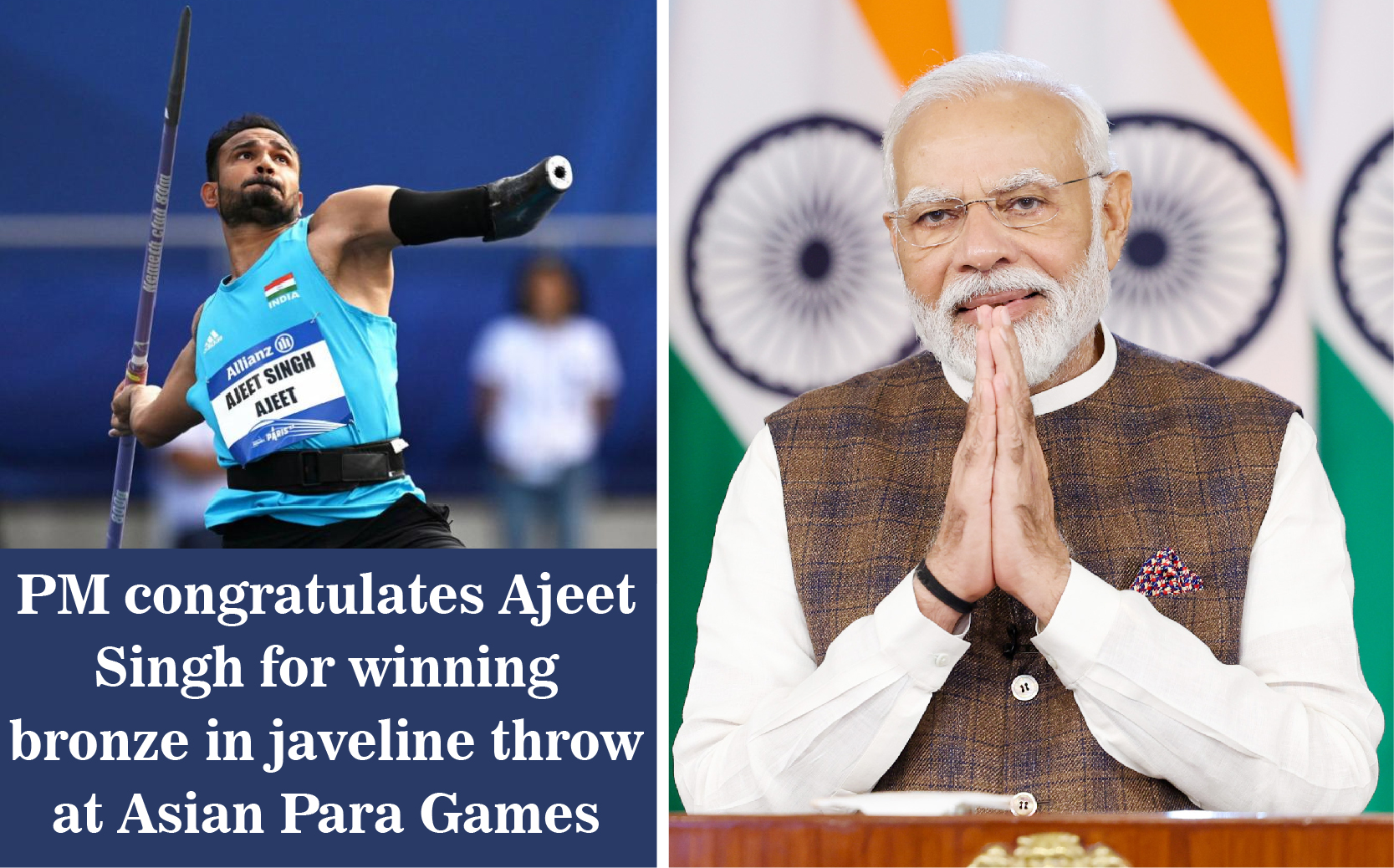 PM Congratulates Ajeet Singh For Winning Bronze In Javeline Throw At