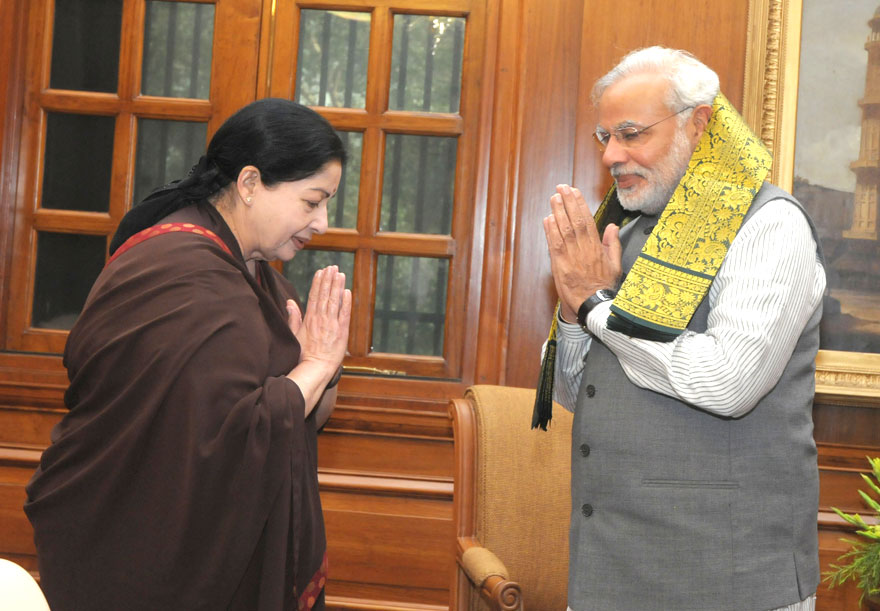 The Chief Minister of Tamil Nadu, Ms. J. Jayalalithaa calling on the Prime Minister, Shri Narendra Modi, in New Delhi on June 03, 2014