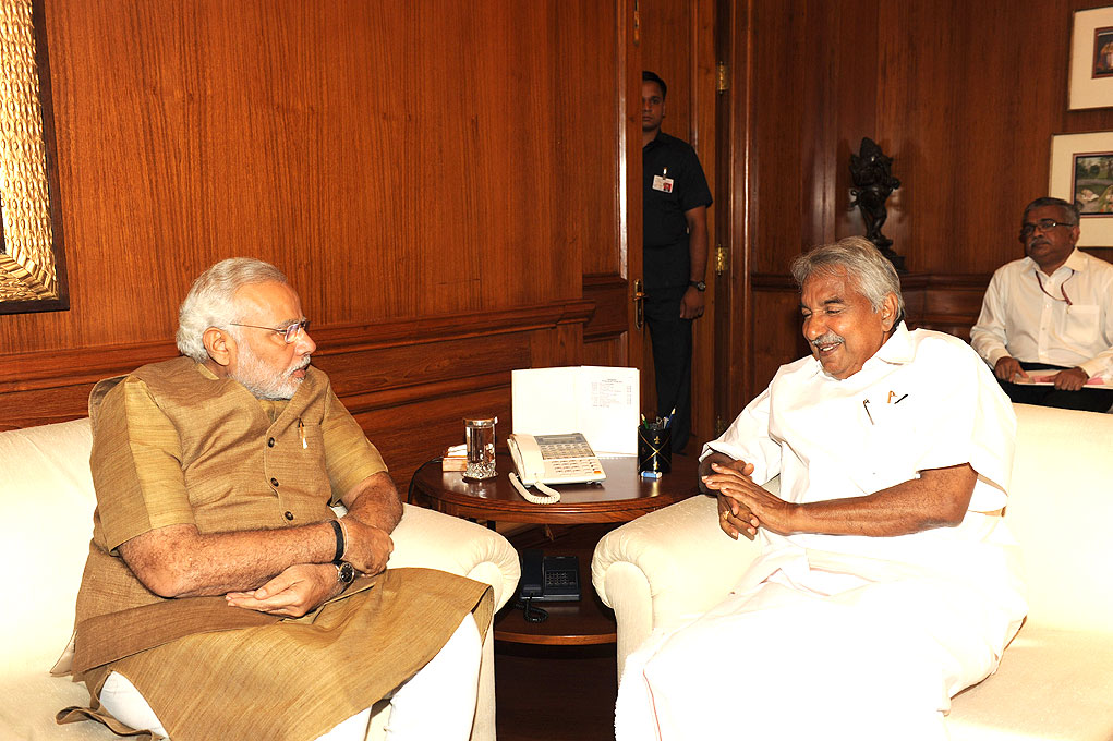 Kerala Chief Minister Oomen Chandy calling on Prime Minister Narendra Modi at South Block on June 02, 2014