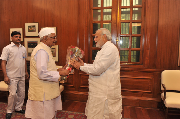  The Governor of Haryana, Shri Jagannath Pahadia calling on the Prime Minister, Shri Narendra Modi, in New Delhi on May 30, 2014.