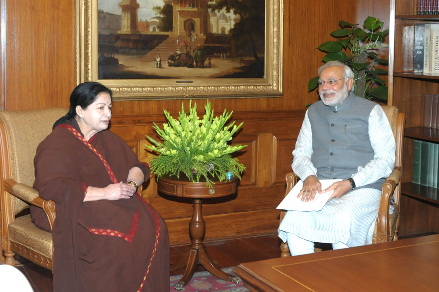 The Chief Minister of Tamil Nadu, Ms. J. Jayalalithaa calling on the Prime Minister, Shri Narendra Modi, in New Delhi on June 03, 2014