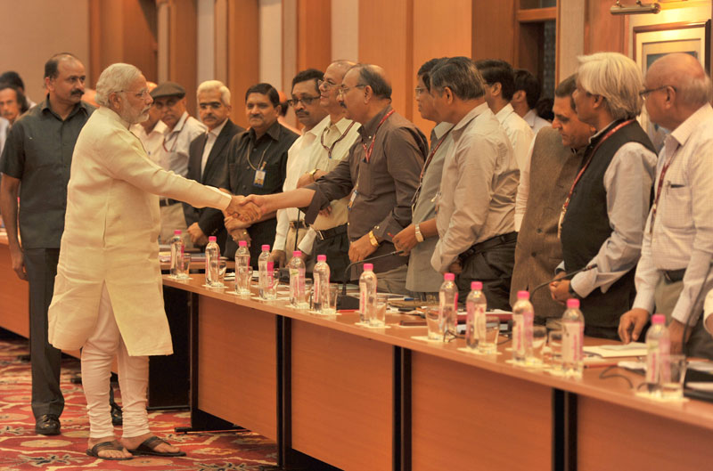 The Prime Minister, Shri Narendra Modi being introduced to the Secretaries to the Government of India, before the meeting with the Secretaries, in New Delhi on June 04, 2014