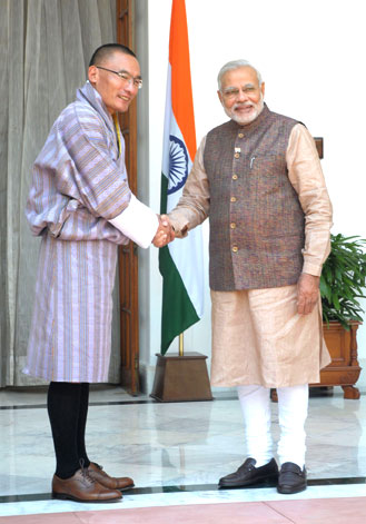 The Prime Minister, Shri Narendra Modi with the Prime Minister of Bhutan, Mr. Lyonchhen Tshering Tobgay, in New Delhi on May 27, 2014