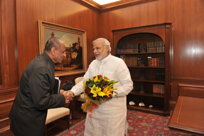 The Governor of Andhra Pradesh, Shri E. S. L. Narasimhan calling on the Prime Minister, Shri Narendra Modi, in New Delhi on May 30, 2014.