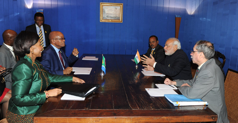 The Prime Minister, Shri Narendra Modi meeting with the President of the Republic of South Africa, Mr. Jacob Zuma, on the sidelines of the Sixth BRICS Summit, at Brasilia, in Brazil on July 16, 2014