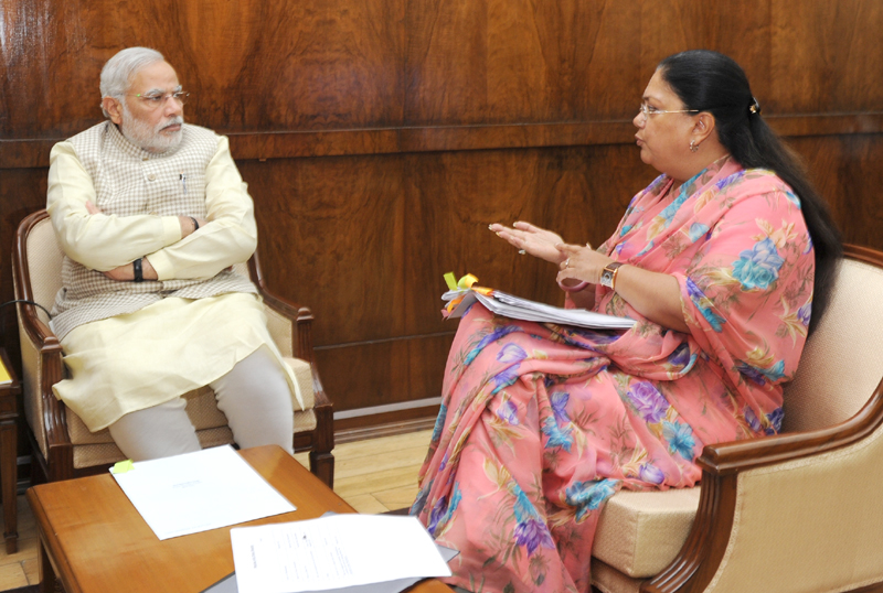 The Chief Minister of Rajasthan, Smt. Vasundhara Raje Scindia calling on the Prime Minister, Shri Narendra Modi, in New Delhi on July 25, 2014