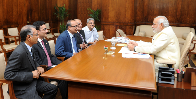 A five-member delegation led by the Vice-Chairman, Aga Khan Foundation, Shri Gulam Rahimtoola calling on the Prime Minister, Shri Narendra Modi, in New Delhi on July 24, 2014