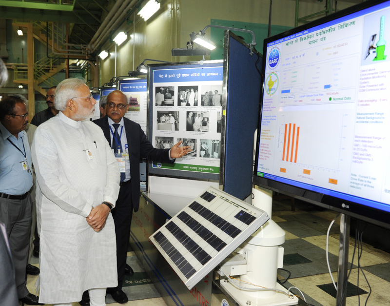 The Prime Minister, Shri Narendra Modi being briefed by the Secretary DAE and Chairman, AEC, Dr. R.K Sinha, about BARC exhibition, at the Bhabha Atomic Research Centre (BARC), in Mumbai on July 21, 2014