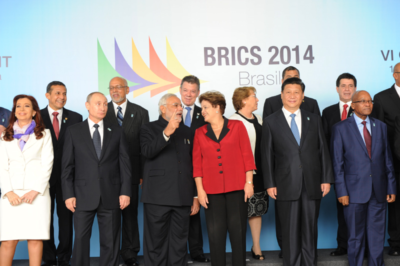 The Prime Minister, Shri Narendra Modi with the BRICS Leaders and South American Leaders, during BRICS official photo, at the Sixth BRICS Summit, in Brasilia, Brazil on July 16, 2014