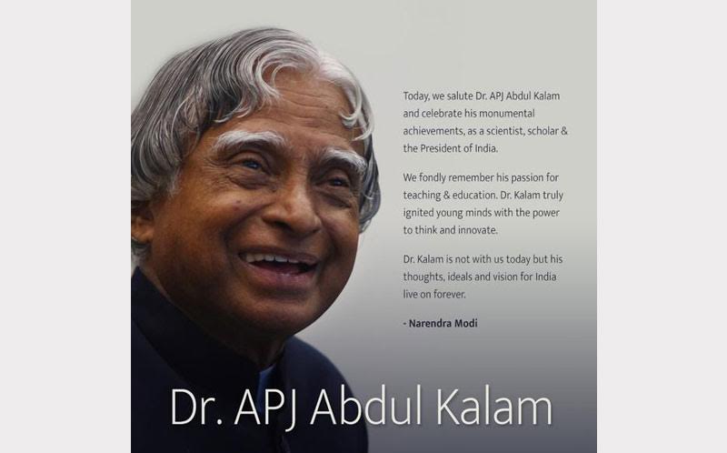 PM salutes former President of India, Dr. A.P.J Abdul Kalam on his ...