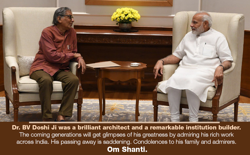 PM Condoles The Passing Away Of Noted Architect Dr. BV Doshi | Prime ...