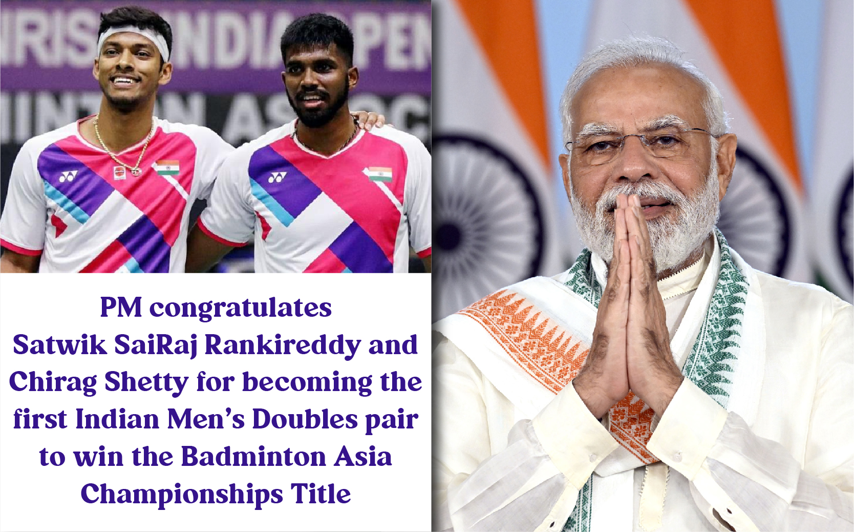 PM congratulates Satwik SaiRaj Rankireddy and Chirag Shetty for ...