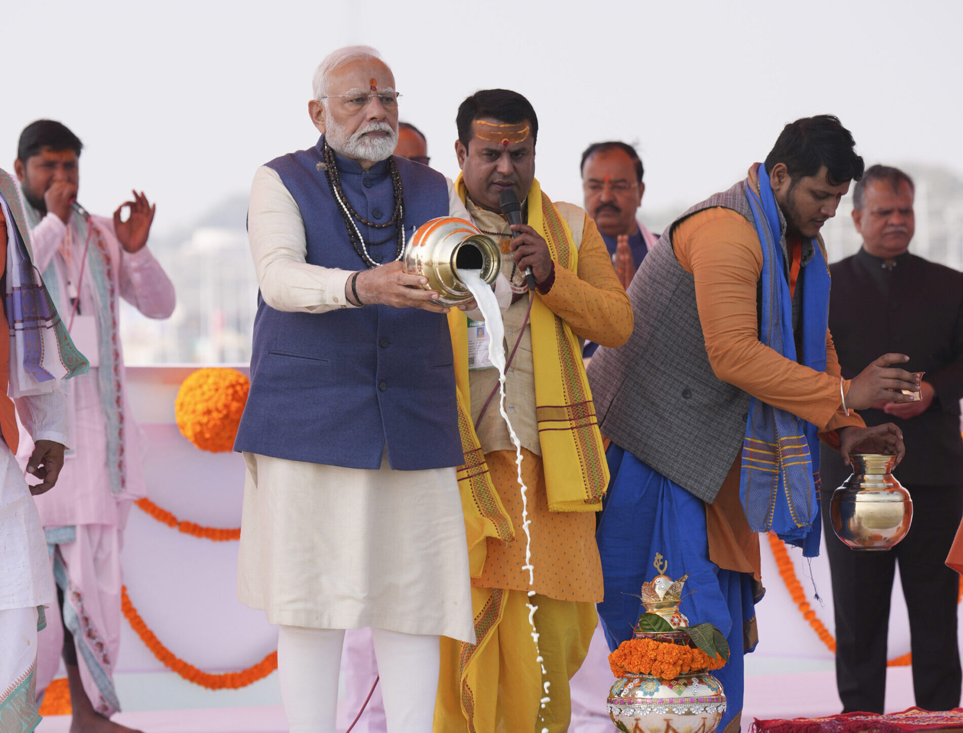 PM performs pooja and darshan at Sangam Nose, in Uttar Pradesh on December 13, 2024.